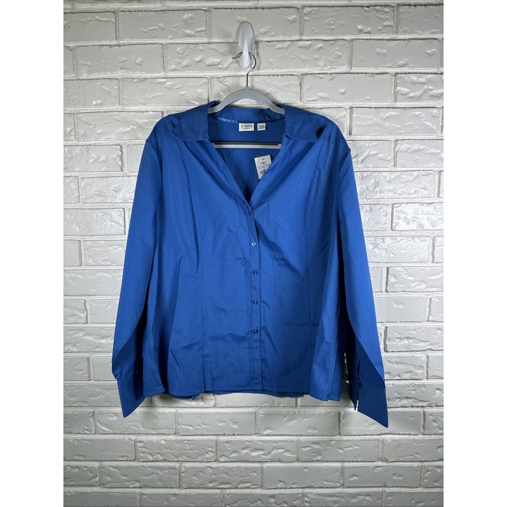Cato Woman‎ Plus Size 22/24W Blue Button Up Blouse NWT Career Coastal Grandma